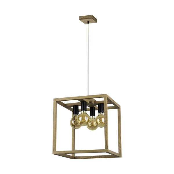 Kago Pendant Lamp 4xE27 Max.60W Oiled Oak/Black Metal/Transparent PVC Cable 61540474