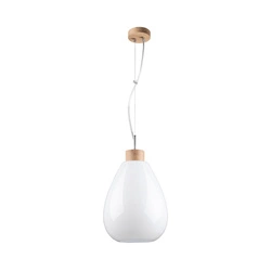 Piro Pendant Lamp 1xE27 Max.60W Oiled Oak/Transparent PVC Cable/White Glass 9824074