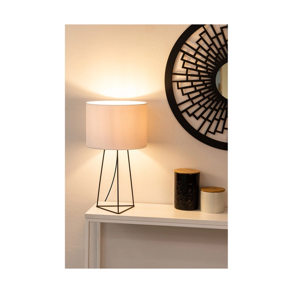Marlene Table Lamp 1xE27 Max.25W Black Metal/Black PVC Cable/White Fabric Shade 7682104