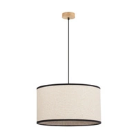 Ares Pendant Lamp 1xE27 Max.60W Oiled Oak/Black PVC Cable/Bright Linen with black ribbon Shade 1792174