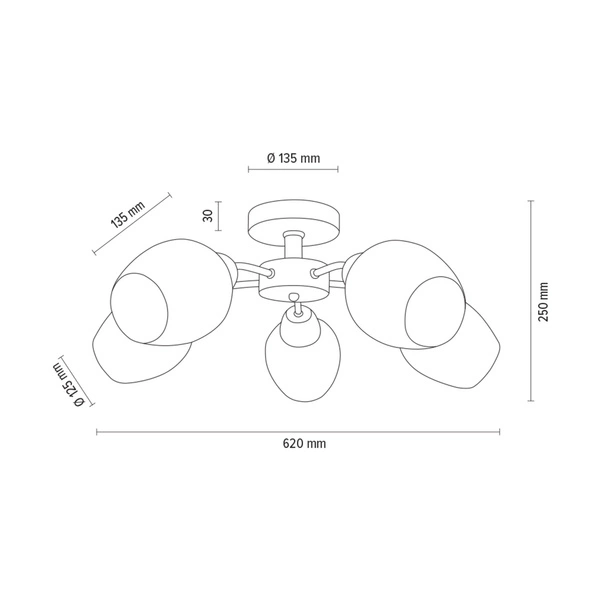 Parma Wood Ceiling Lamp 5xE27 Max.60W Walnut Beech Wood/Chrome Metal/White Glass 8320576