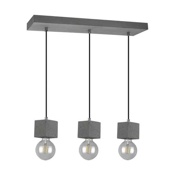 Strong Square Pendant Lamp 3xE27 Max.60W Gray Concrete/Black Fabric Cable 7089336