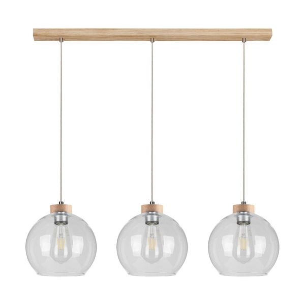 Laguna Wood Pendant Lamp 3xE27 Max.60W Oiled Oak/Transparent PVC Cable/Transparent Glass 18710374