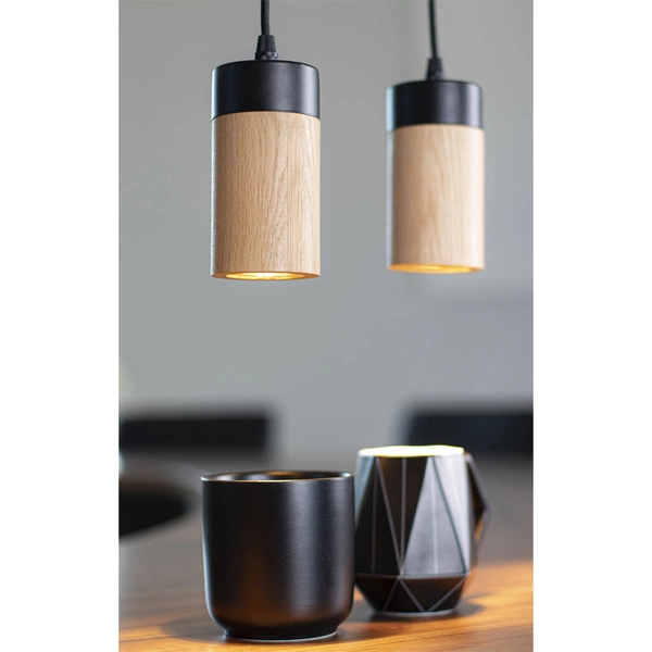 Annick Pendant Lamp Incl. 1xLED GU10 5W Oiled Oak/Black Metal/Black Silicone Braid Cable 1419104