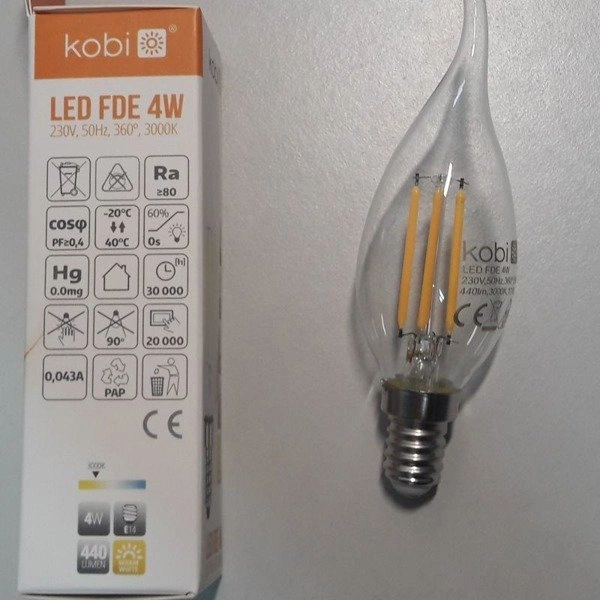 FILAMENT LED E14 4W warm 3000K candle flame decorative bulb