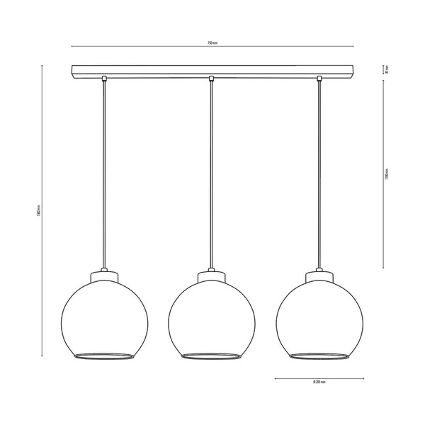 Canberra Pendant Lamp 3xE27 Max.60W Black Metal/Transparent PVC Cable/Smoked Glass 5500056