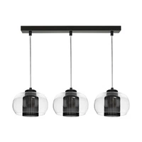 Cordia Pendant Lamp 3xE14 Max.9W Black Metal/Transparent PVC Cable/Black Fabric Shade/Transparent Glass 1192304A1028