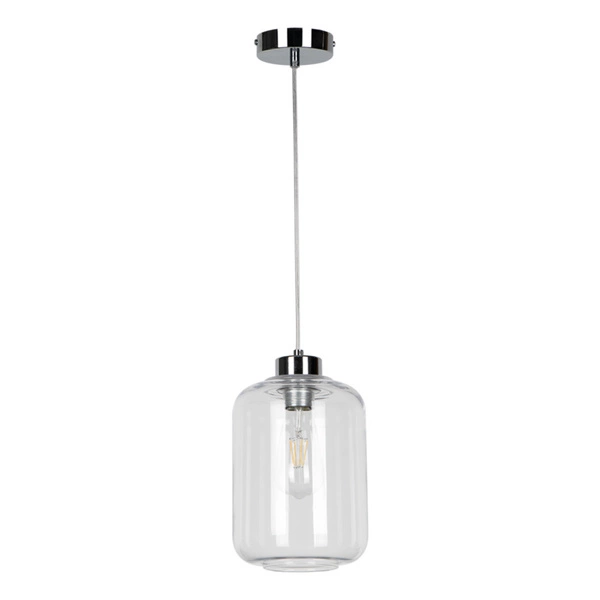 Tarro Pendant Lamp 1xE27 Max.60W Chrome Metal/Transparent PVC Cable/Transparent Glass