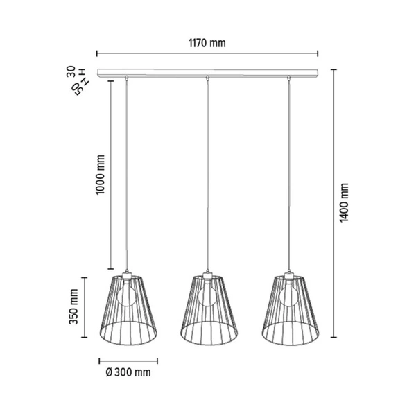 Swan Pendant Lamp 3xE27 Max.60W Black Metal/Black PVC Cable 19349304