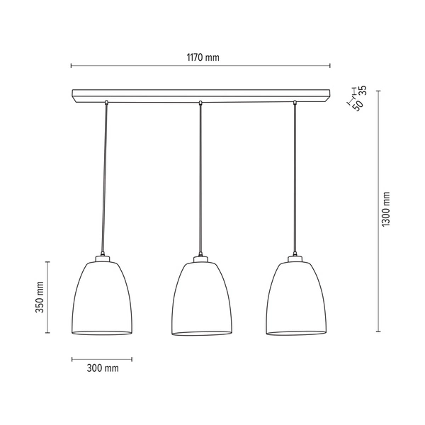 Asmara Pendant Lamp 3xE27 Max.60W Oiled Oak/Black Metal/Black PVC Cable/Smoked Glass 5500032