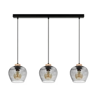 Praia Pendant Lamp 3xE27 Max.60W Oiled Oak/Black Metal/Black PVC Cable/Smoked Glass 5500060