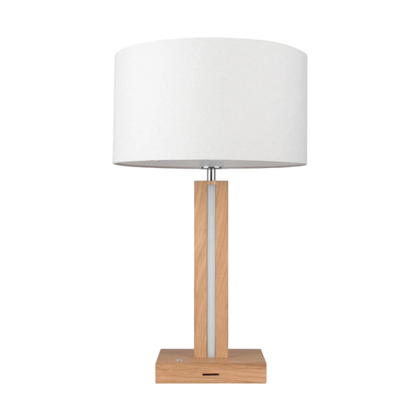 Asseto Table Lamp 1xE27 Max.25W 2xLED 24V Integrated 980lm 3000K 10,5W Oiled Oak/Anthracite Fabric Cable/Beige Fabric Shade with Touch Dimmer 7571174