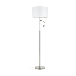 Eros Floor Lamp 1xE27 Max.60W 1xLED Integrated 160lm 3000K 3W Satin Metal/White Fabric Shade/Transparent PVC Cable