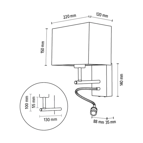 Sonar Wall Lamp 1xE27 Max.25W Incl. 1xLED Integrated 110lm 4000K 2,5W Walnut Beech Wood/Black Metal/Gray Fabric Shade 5733976