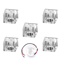 Cristaldream Set of Downlights Incl.5xG4 LED 2,3W with power adapter Chrome Metal/Transparent Glass 51305101