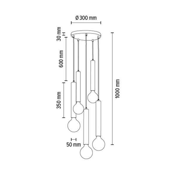 Barrel Pendant Lamp 5xE27 Max.60W Black Metal/Black PVC Cable 16709504R