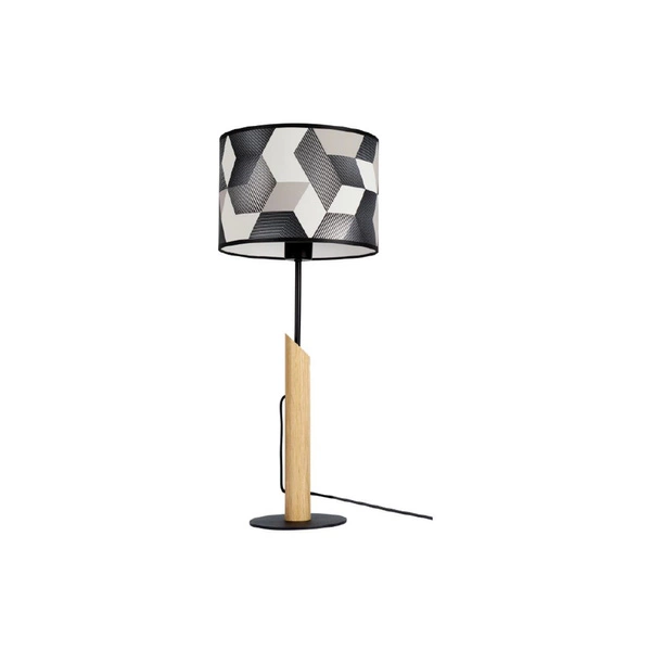Espacio Table Lamp 1xE27 Max.60W Oiled Oak/Black Metal/Black Fabric Cable/Multicolor Wallpaper 862489104