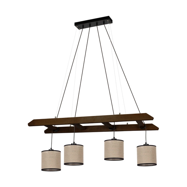 Eskalo Pendant Lamp 4xE27 Max.25W Stained Pine on Walnut/Black Metal/Black PVC Cable/Natural Linen with black ribbon Shade 7739456