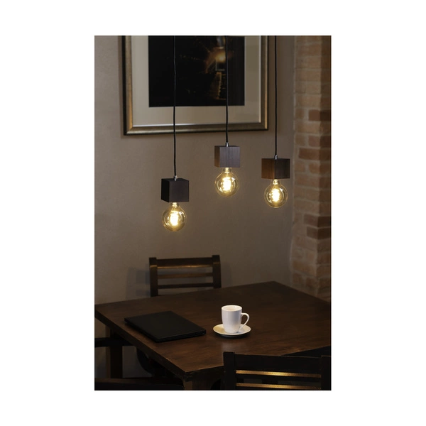 Kwadratowa lampa wisząca Trongo 1xE27 maks. 60W drewno bukowe orzechowe/kabel z czarnej tkaniny 7169176