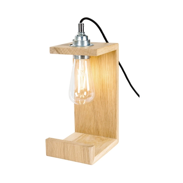 Elle Table Lam 1xE27 Max.15W Kabel z dębu olejowanego/czarnej tkaniny 7669174