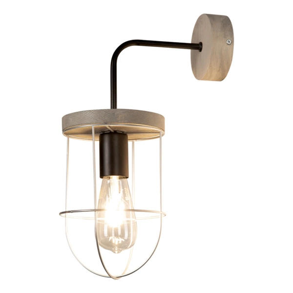 Netuno Wall Lamp 1xE27 Max.25W Stained Pine Gray/Black Metal/Silver Metal 9207517157