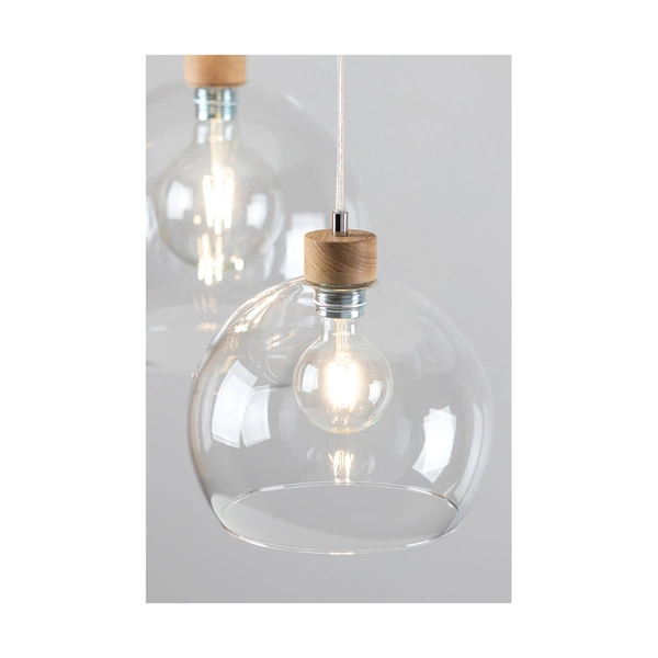 Lampa Wisząca Laguna Wood 1xE27 Max.60W Dąb Olejowany/Przezroczysty Kabel PCV/Przezroczyste Szkło 18710174