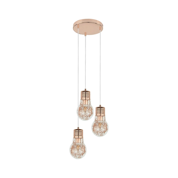 Bulb Pendant Lamp 3xE27 Max.60W Copper Metal/Transparent PVC Cable/Transparent Glass 2820313