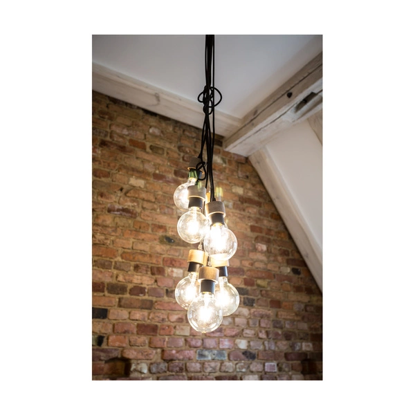 Clarte Pendant Lamp 7xE27 Max.60W Oiled Oak/Black Metal/Black Fabric Cable 3491704