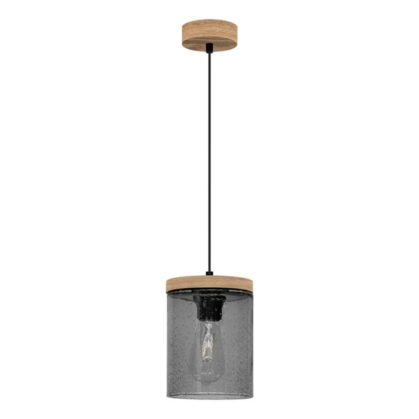 Monsun Pendant Lamp 1xE27 Max.60W Stained Pine Brown/Black PVC Cable/Smoked Glass 161859151