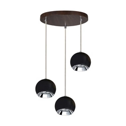 Ball Wood Pendant Lamp Incl. 3xLED GU10 5W Walnut Beech Wood/Black Metal 5143376R