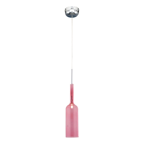 Bottle Pendant Lamp Incl. 1xLED Integrated 285lm 3000K 3W Chrome Metal/Transparent PVC Cable/Pink Glass 1185113