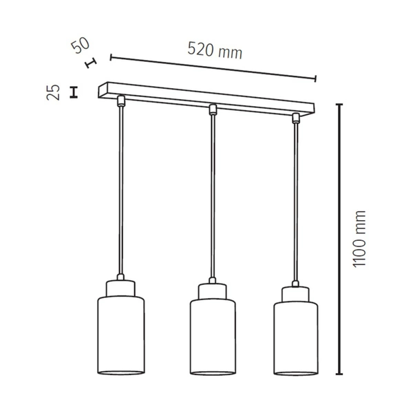 Bosco Pendant Lamp 3xE27 Max.60W Oiled Oak/Anthracite Fabric Cable/White-Black Glass 1701374G0758