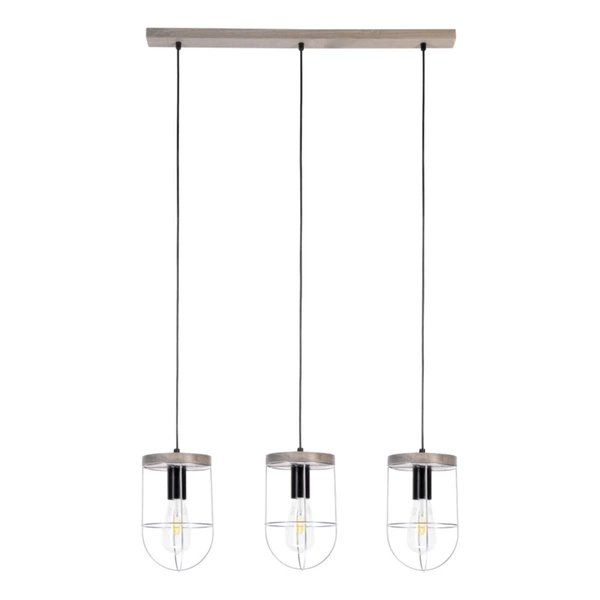 Netuno Pendant Lamp 3xE27 Max.15W LED Stained Pine Gray/Black Metal/Black PVC Cable/Silver Metal 1871759357