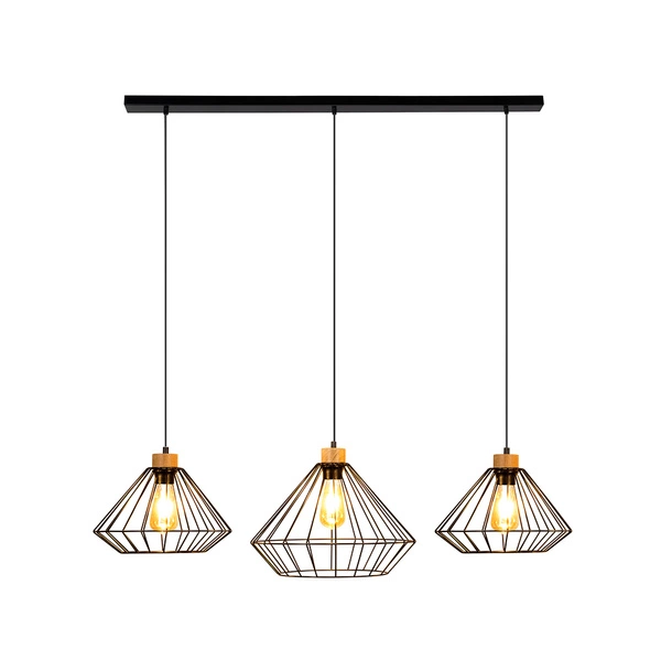 Raquelle Pendant Lamp 3xE27 Max.60W Oiled Oak/Black Metal/Black PVC Cable 187319304