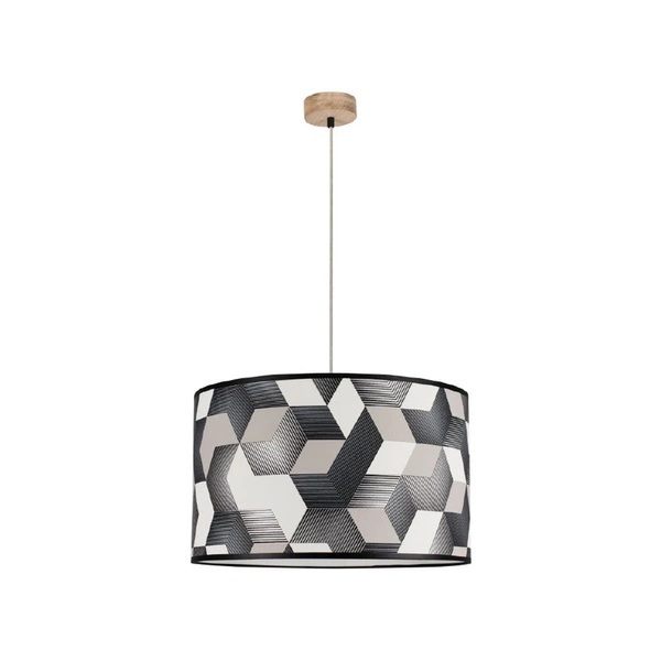 Espacio Pendant Lamp 1xE27 Max.60W Oiled Oak/Transparent PVC Cable/Multicolor Wallpaper 16480174