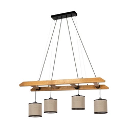 Eskalo Pendant Lamp 4xE27 Max.25W Stained Pine Brown/Black Metal/Black PVC Cable/Natural Linen with black ribbon Shade 7739451