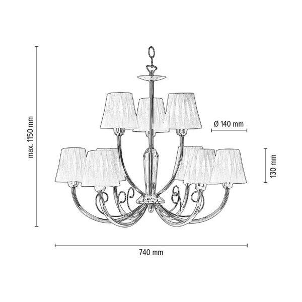 Lampa sufitowa Borgia 9xE14 Max.40W Chromowany metal/Czarno-czerwony klosz z tkaniny 5077906