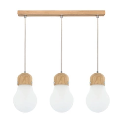 Bulb Wood Pendant Lamp 3xE27 Max.60W Oiled Oak/Transparent PVC Cable/White Glass 2811374