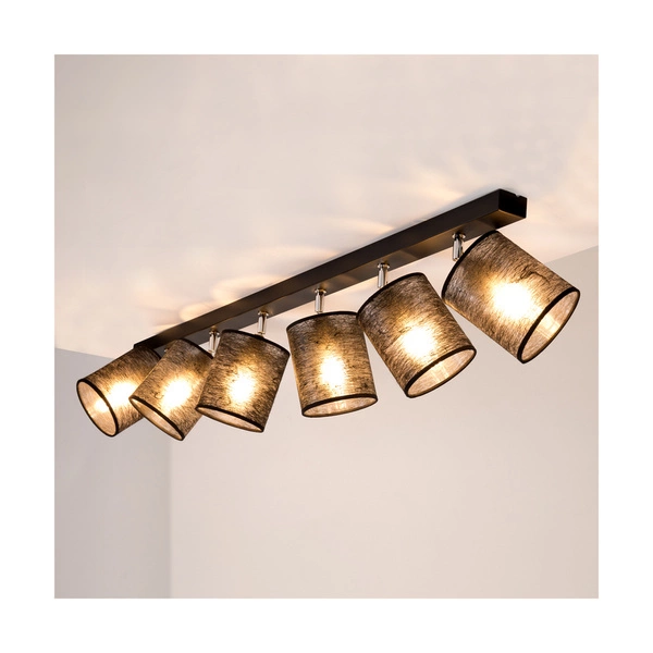 Nevoa Ceiling Lamp 6xE27 Max.25W Black Metal/Chrome Metal/Black Fabric Shade 56795604