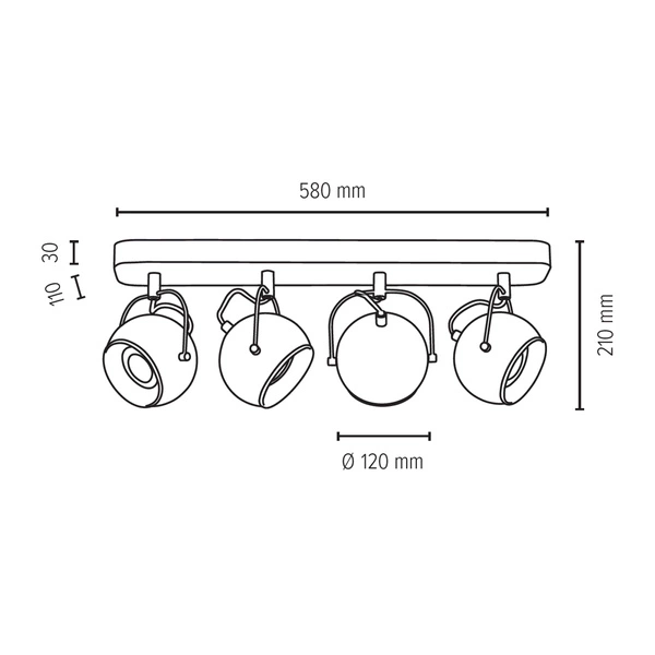 Ball Wood Ceiling Lamp Incl. 4xLED GU10 5W Oiled Oak/Black 5133474L