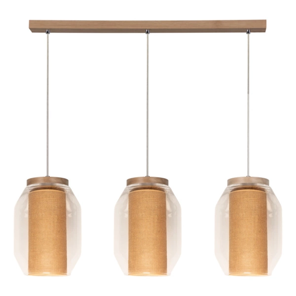 Vaso Jute Pendant Lamp 3xE27 Max.15W LED Oiled Oak/Transparent PVC/Transparent/Beige 179110374