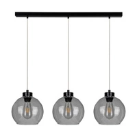 Canberra Pendant Lamp 3xE27 Max.60W Black Metal/Transparent PVC Cable/Smoked Glass 5500056