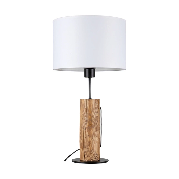 Lampa stołowa Pino 1xE27 maks. 40W barwiona sosna brązowa/czarny metal/czarny kabel z tkaniny/biały klosz z tkaniny 77627904