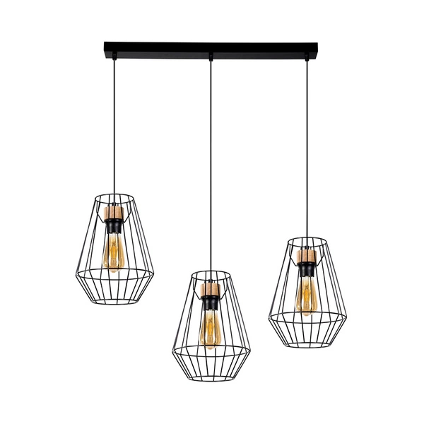 Endorfina Pendant Lamp 3xE27 Max.60W Oiled Oak/Black Metal/Black PVC Cable