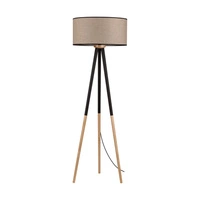 Panda Floor Lamp 1xE27 Max.60W Black-Birch Wood/Black PVC Cable/Natural Linen with black ribbon Shade 6016408310025