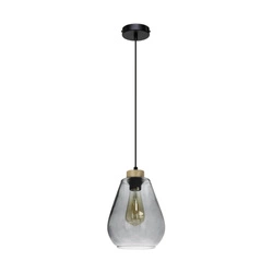 Kigali Pendant Lamp 1xE27 Max.60W Oiled Oak/Black Metal/Black PVC Cable/Smoked Glass 5500063