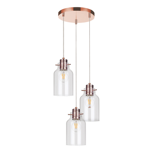 Alessandro Pendant Lamp 3xE27 Max.60W Copper Metal/Transparent PVC Cable/Transparent Glass