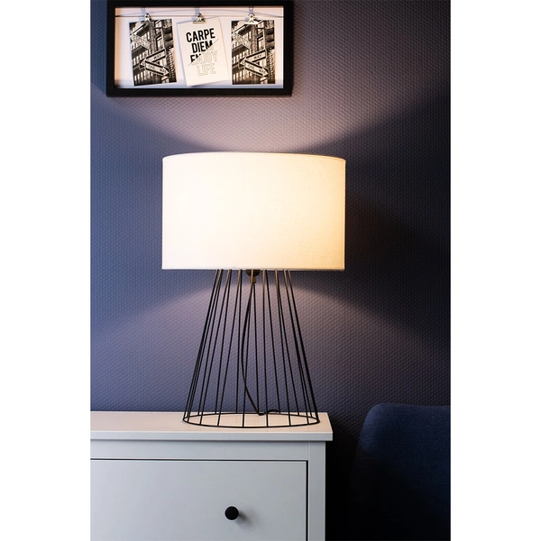 Swan Table Lamp 1xE27 Max.60W Black Metal/Black PVC Cable/White Fabric Shade 89329104