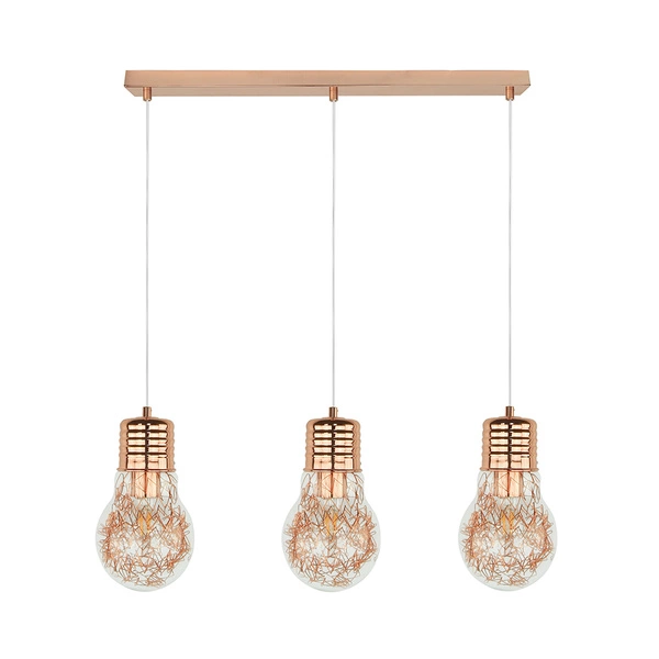 Bulb Pendant Lamp 3xE27 Max.60W Copper Metal/Transparent PVC Cable/Transparent Glass 2810313