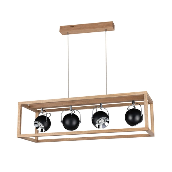 Roy Pendant Lamp Incl.4xLED GU10 5W Oiled Oak/Black Metal/Transparent PVC Cable 61640474